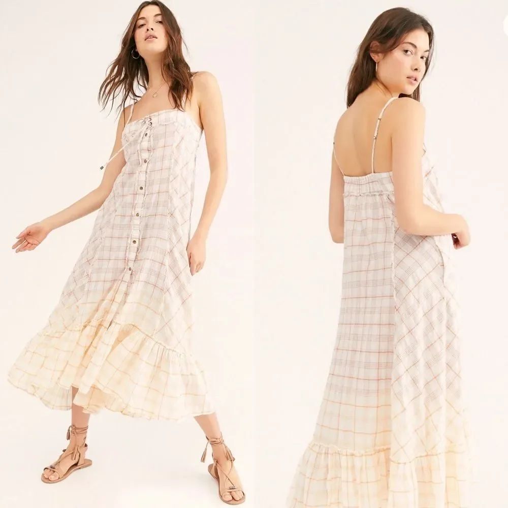 FREE PEOPLE Plaid City Maxi Top